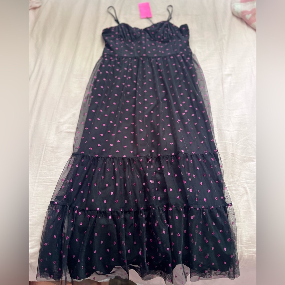 Betsey Johnson Black and Pink Lipstick Kisses Dress - Picture 1 of 5